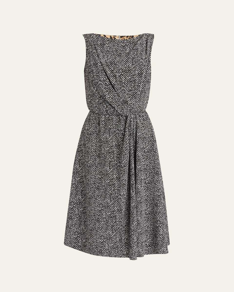 Draped Chevron Crepe Midi Dress